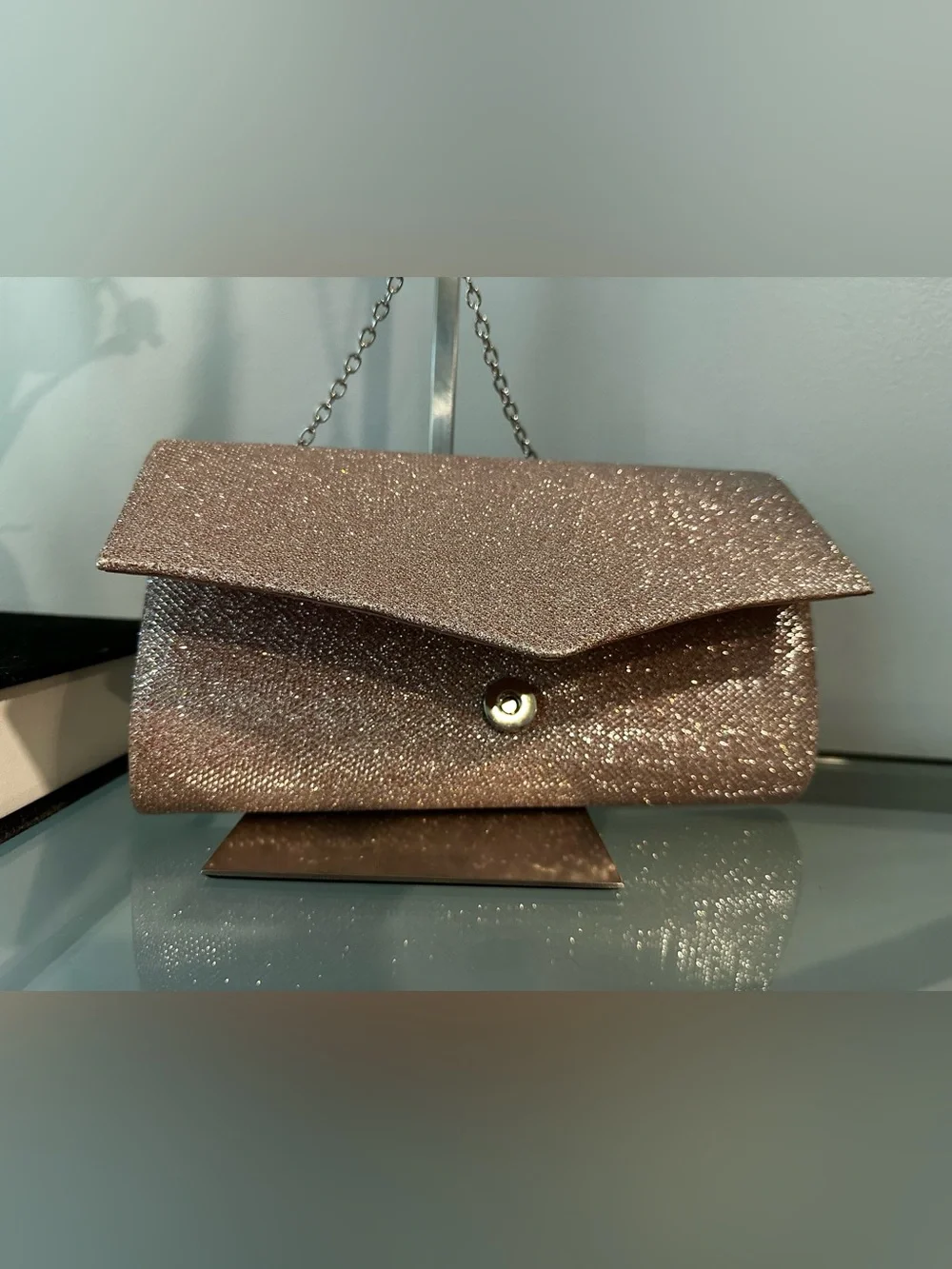 Sparkling Rose Gold Chain Link Evening Clutch EUC